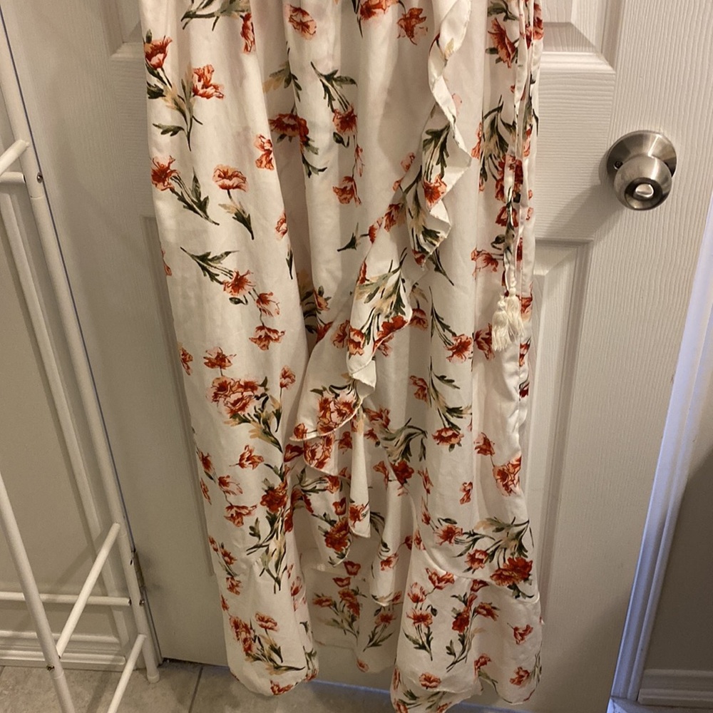 Floral High Low Riffle Off Shoulder Dress - Picture 2 of 5